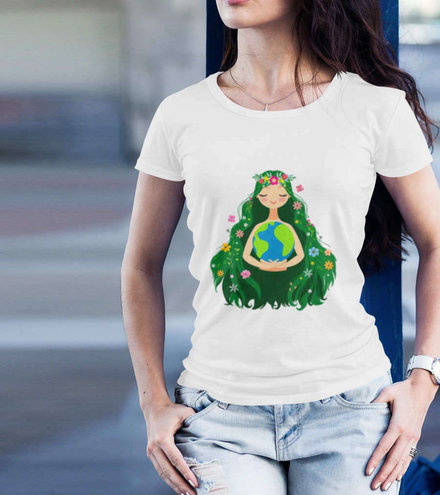 Beautiful Flowing Flower Earth Care Mother Nature Figure T-Shirt