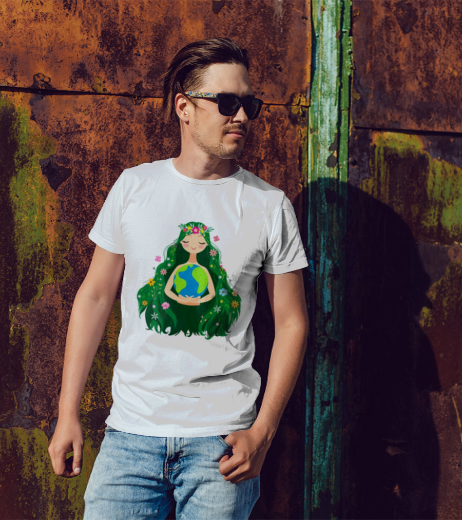Beautiful Flowing Flower Earth Care Mother Nature Figure T-Shirt