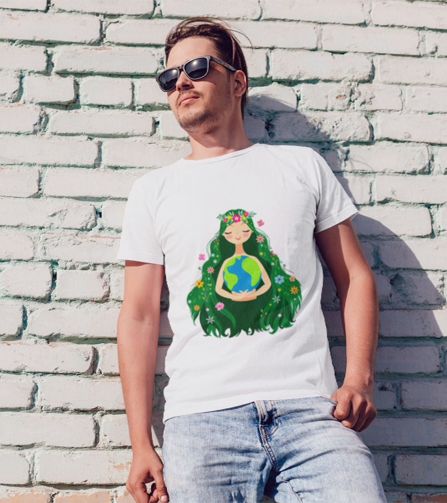 Beautiful Flowing Flower Earth Care Mother Nature Figure T-Shirt