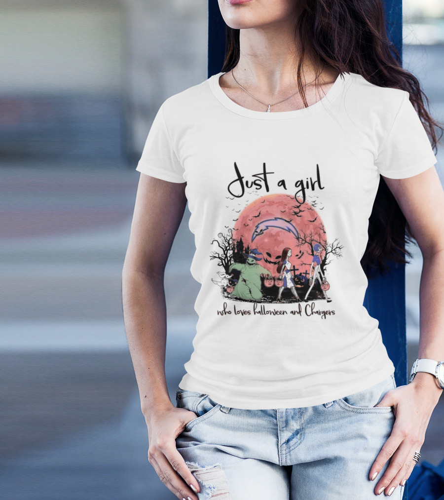 Just A Girl Who Loves Halloween And Chargers T-Shirt