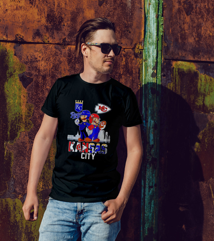 Kansas City Royals Chiefs Mario Bros Skyline T-Shirt