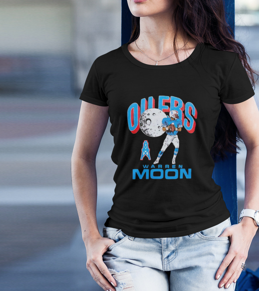 Oilers Warren Moon Football Player With Oil Derrick And Moon Balloon T-Shirt