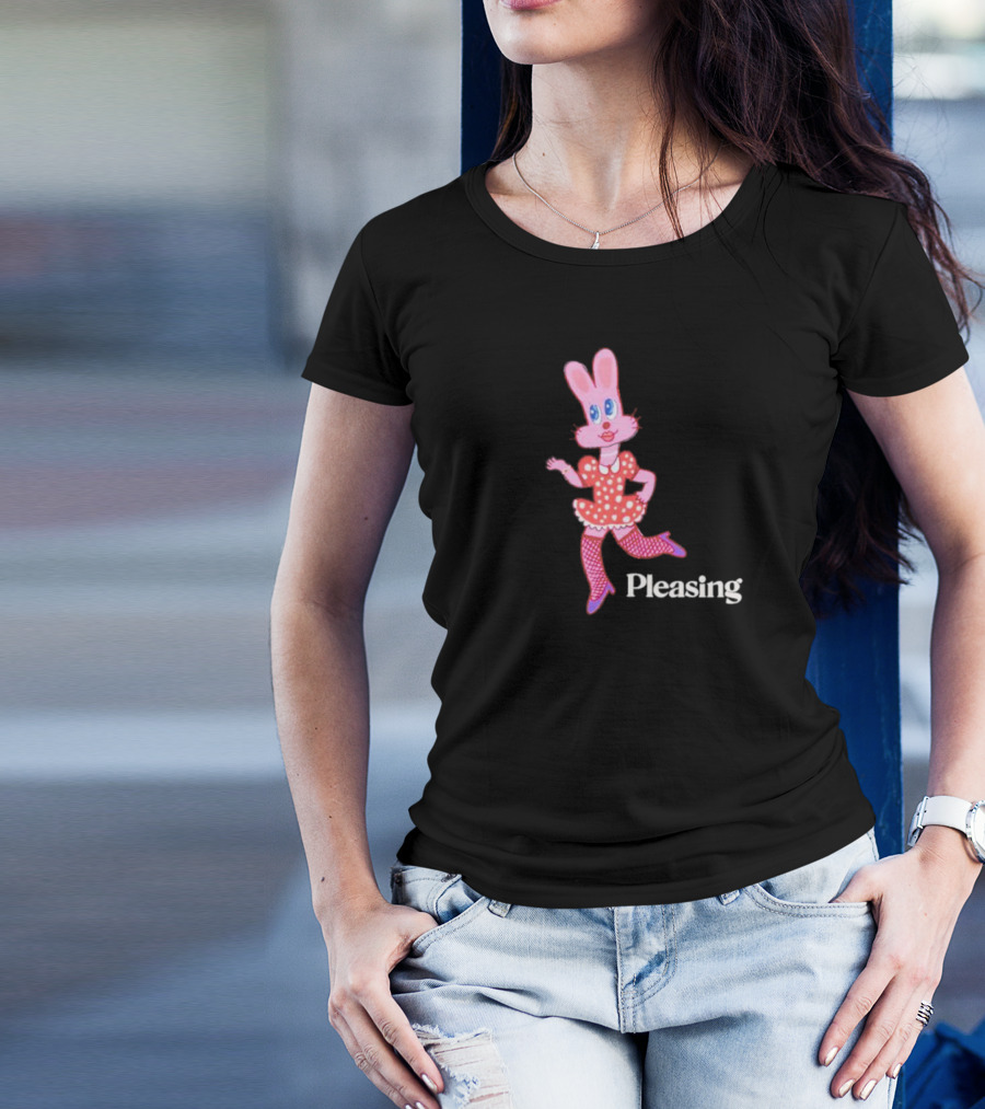 Pleasing Bunny In Red Polka Dot Dress With One Legged Pose T-Shirt