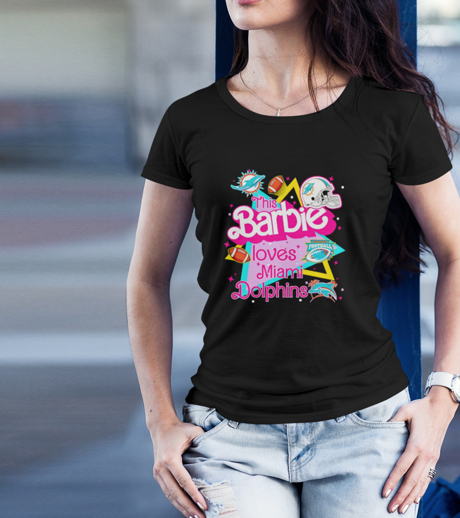 This Barbie Loves Miami Dolphins Football With Helmets And Footballs T-Shirt