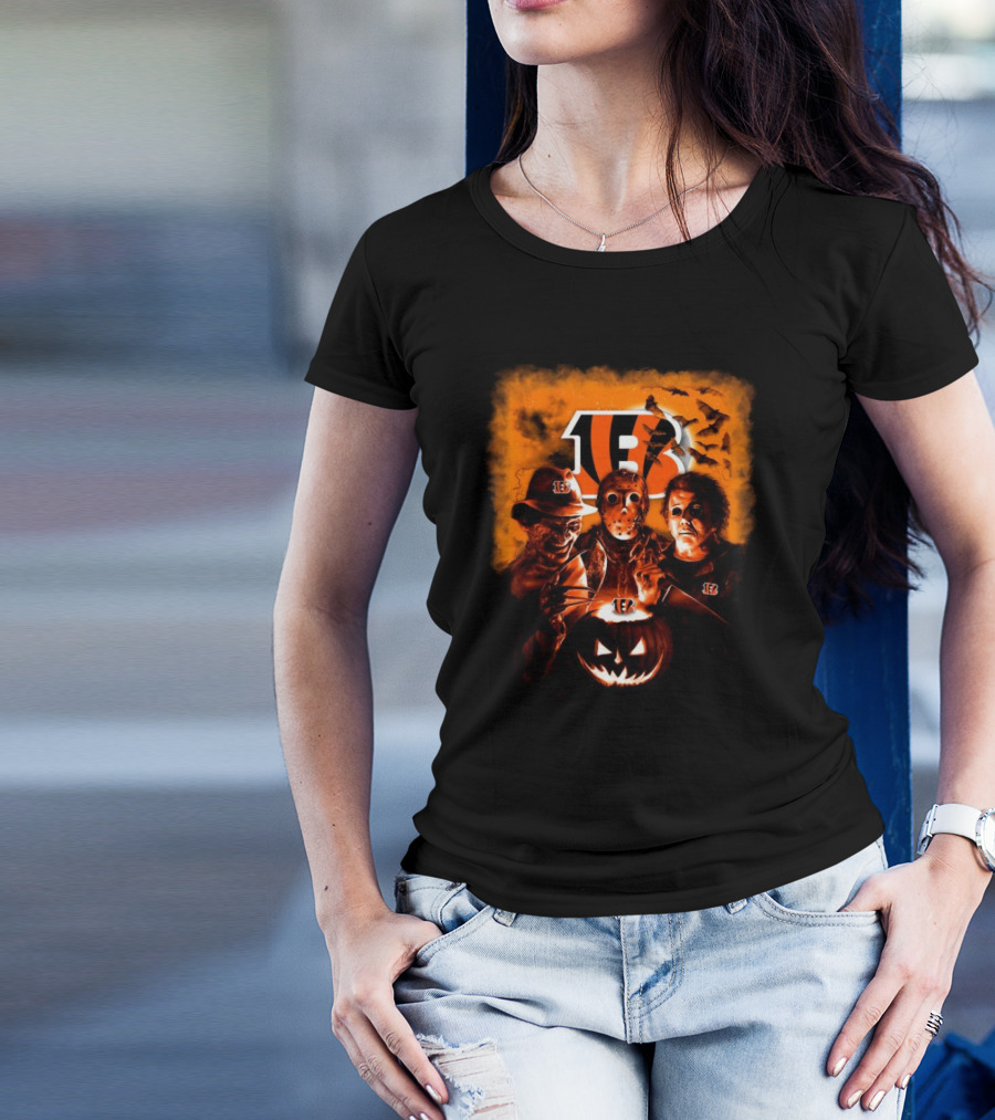 Freddy Krueger Jason Voorhees Michael Myers Cincinnati Bengals Halloween Horror Movies T-Shirt
