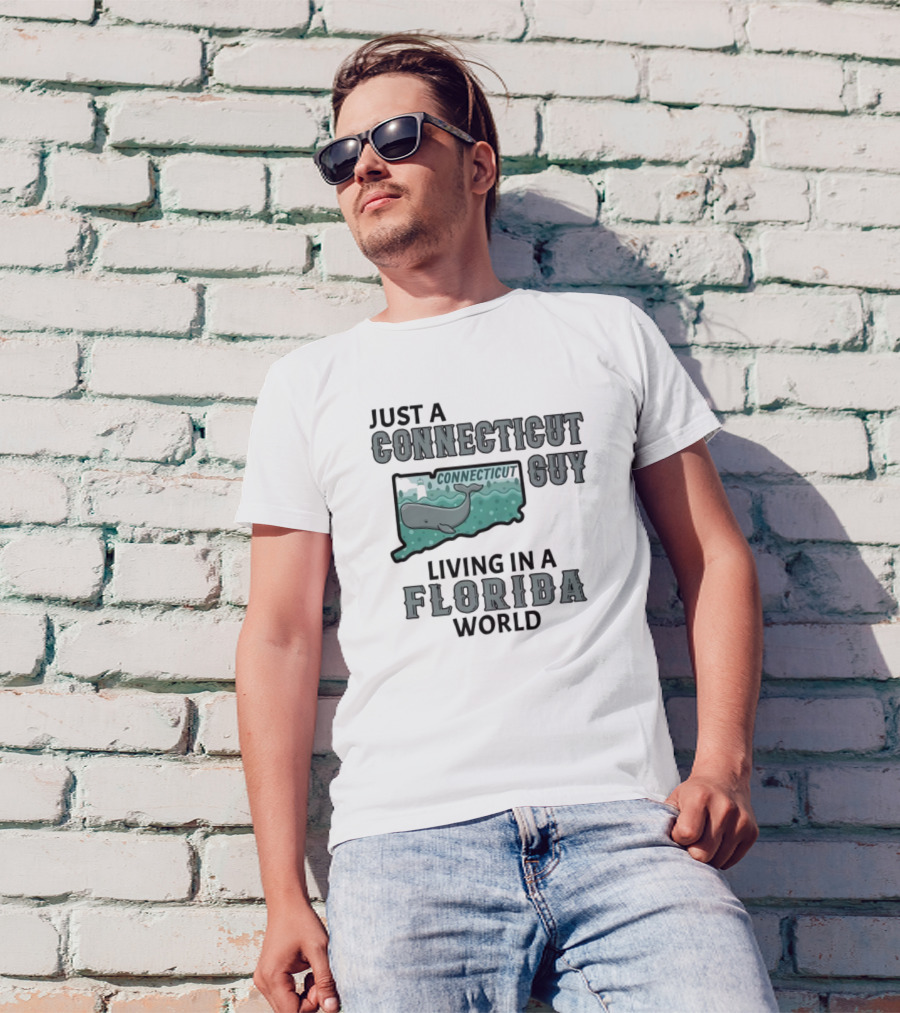 Just A Connecticut Guy Living In A Florida World Connecticut Whale Map T-Shirt