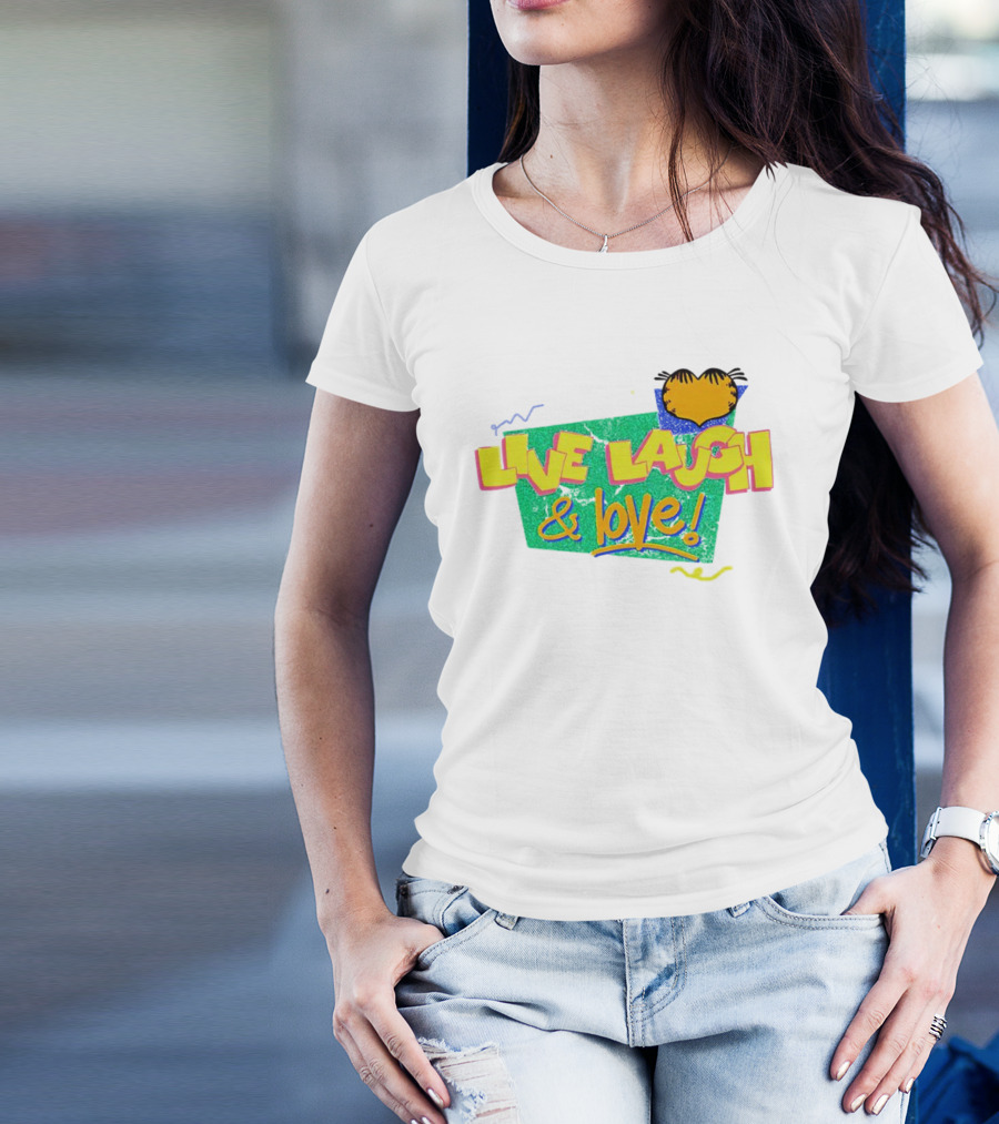 LIVE LAUGH And LOVE Garfield Cartoon Style Retro Typography T-Shirt