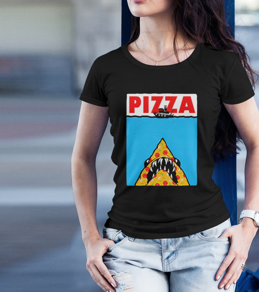 Pizza Slice Jaws Parody With Boat And Ocean T-Shirt
