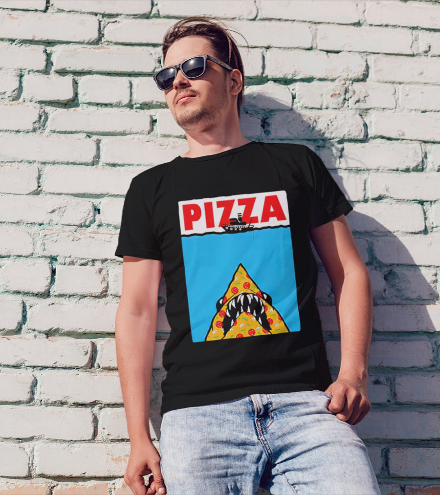 Pizza Slice Jaws Parody With Boat And Ocean T-Shirt