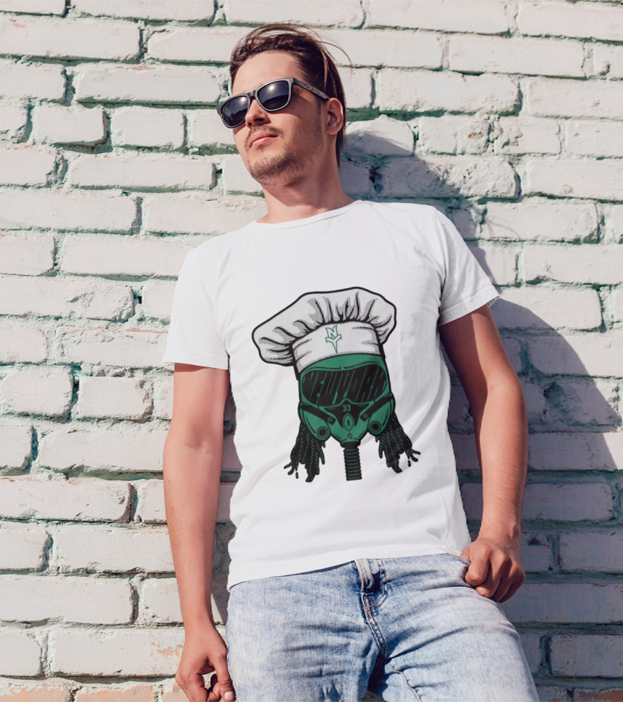 Jet Pilot Cook Chef Hat And Mask With Green Helmet And Braids T-Shirt
