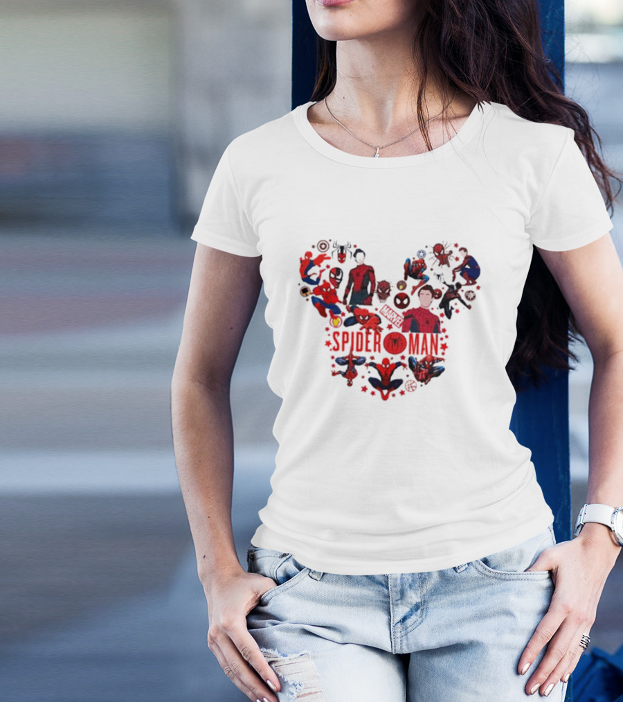 Marvel Spider-Man Heart Collage Featuring Iconic Poses T-Shirt
