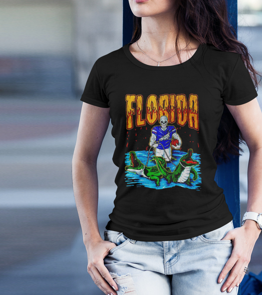 Florida Skeleton Football With Gators T-Shirt