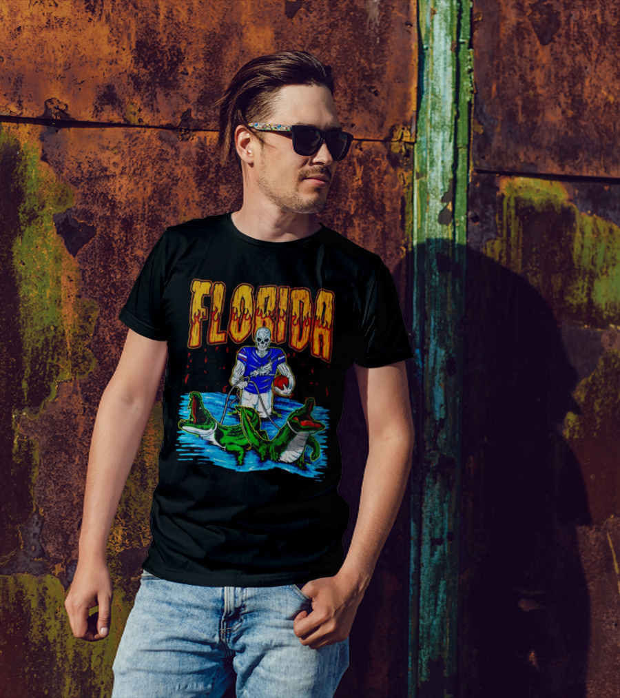 Florida Skeleton Football With Gators T-Shirt