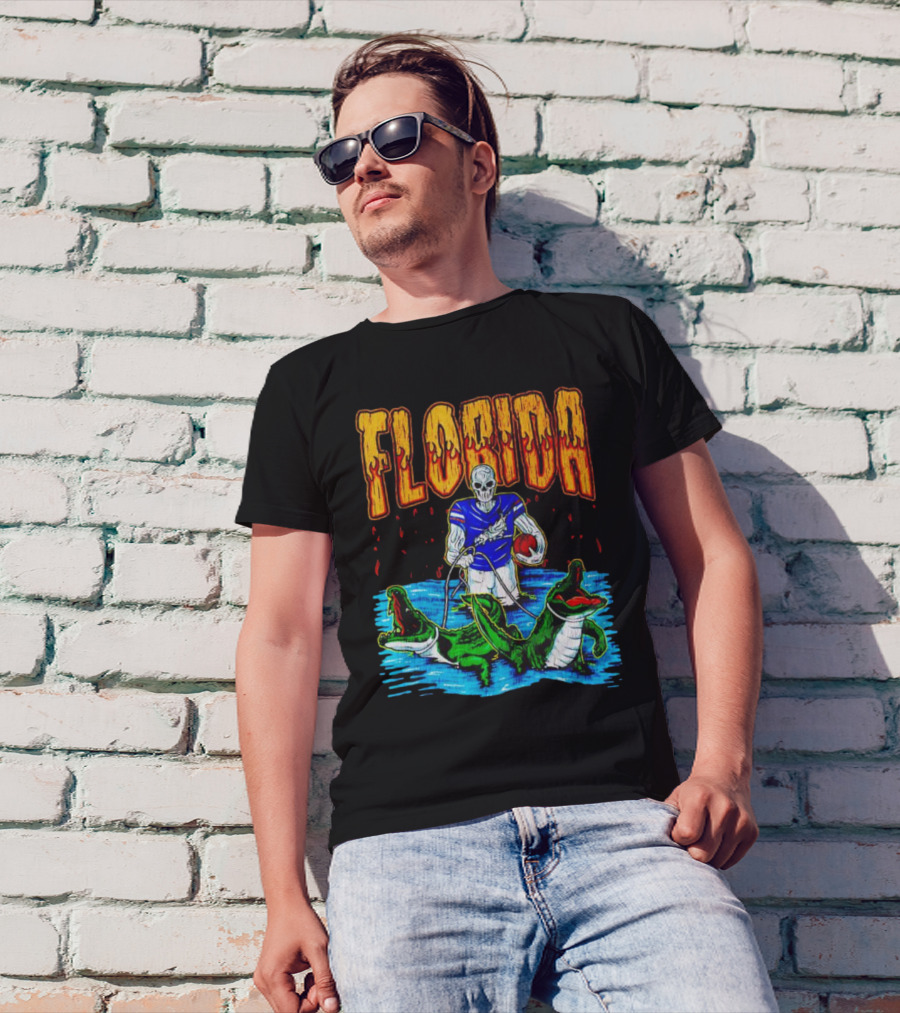 Florida Skeleton Football With Gators T-Shirt