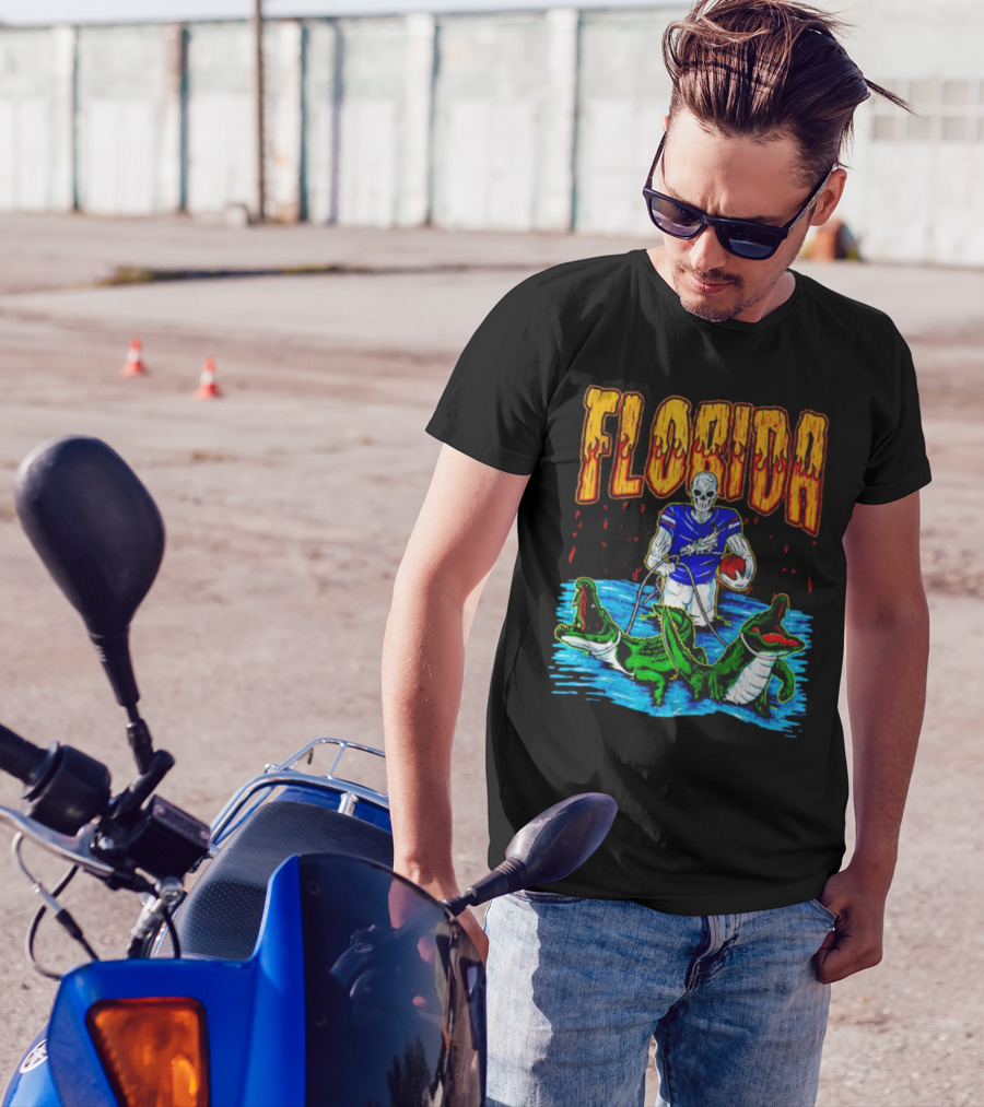Florida Skeleton Football With Gators T-Shirt