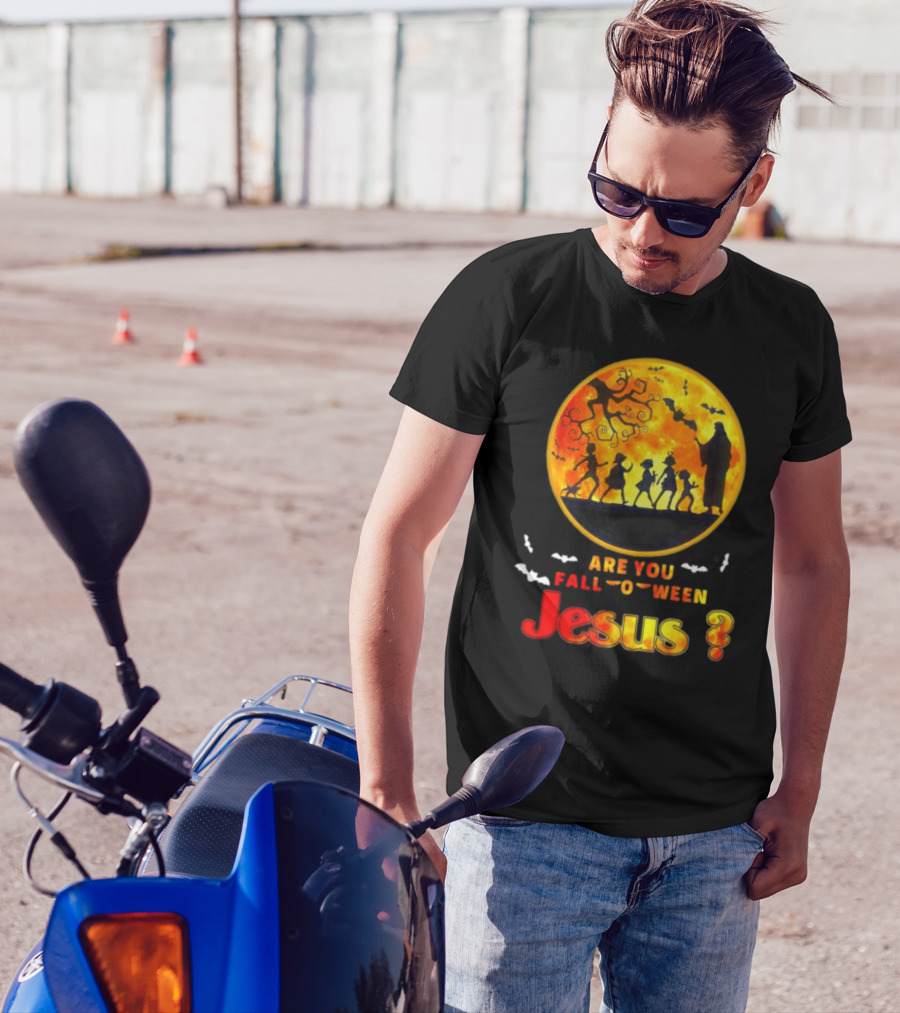 Are You Fall O Ween Jesus Halloween Silhouette With Bats And Tree T-Shirt