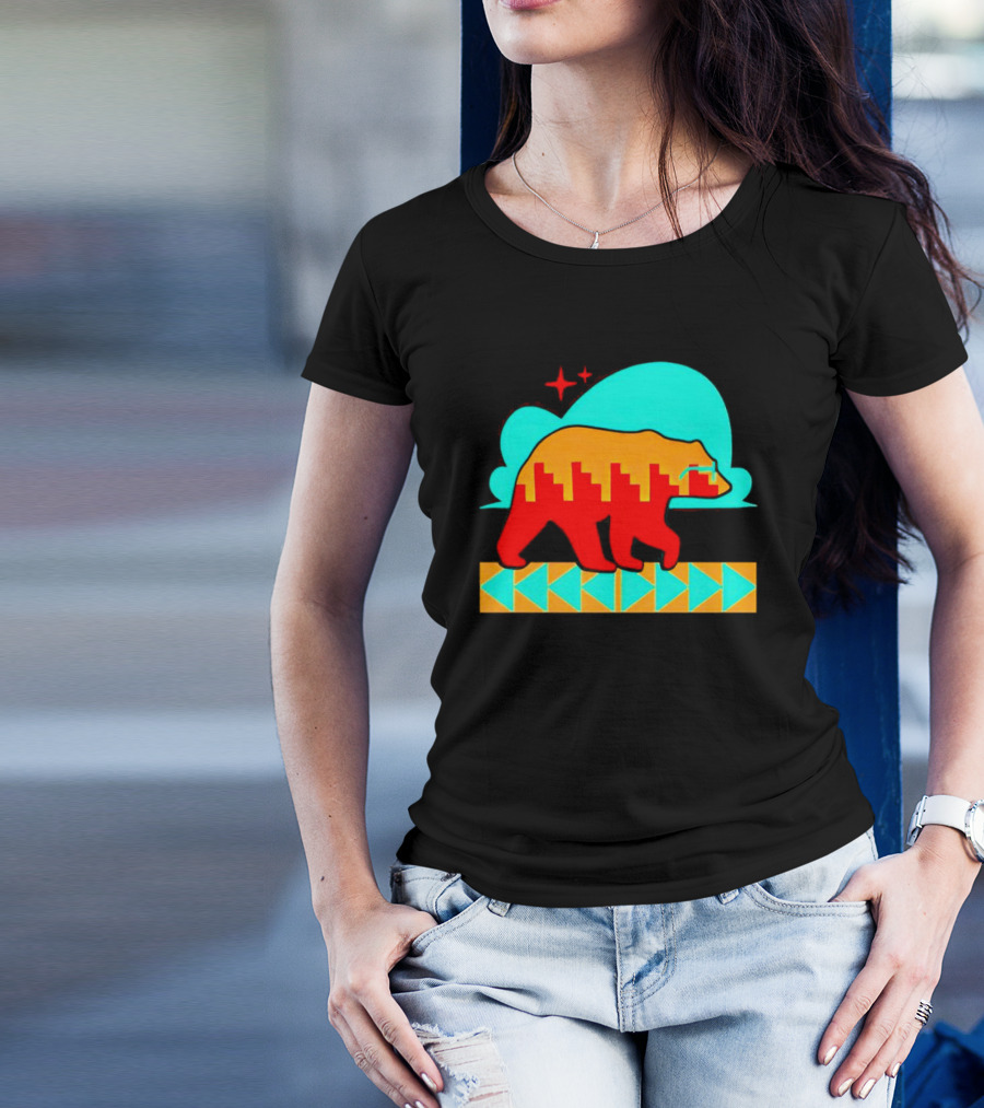 Bear Forward Movement Urban Silhouette Retro Pastel Geometric Path T-Shirt