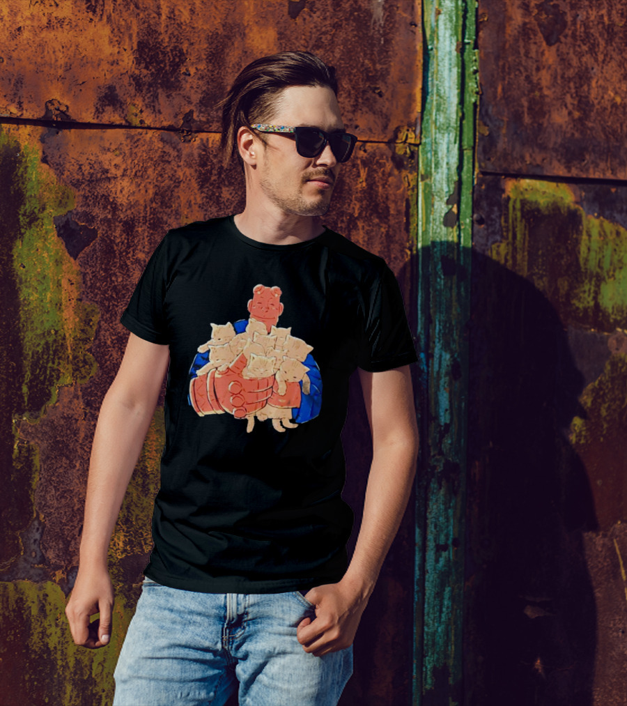 Best Cat Dad Ever Hugging Kittens With Red Hand Character T-Shirt