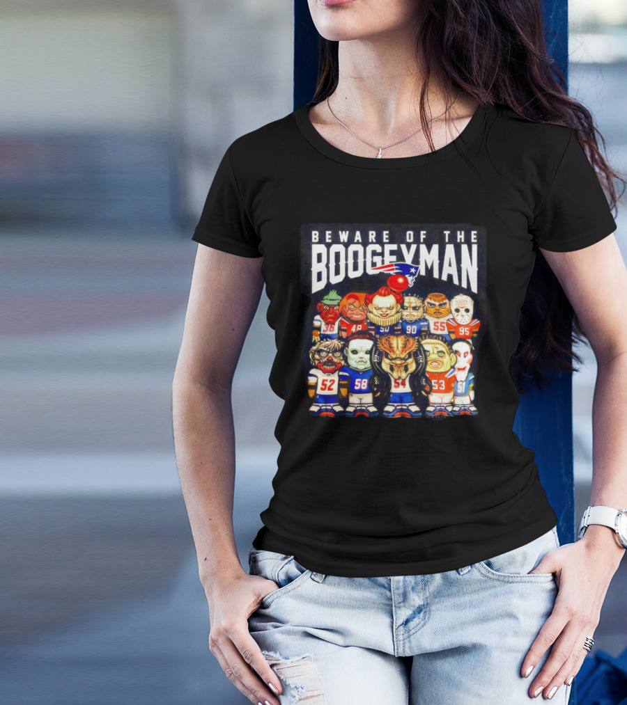 Beware Of The Boogeyman Halloween Patriots Horror Characters Football Players T-Shirt