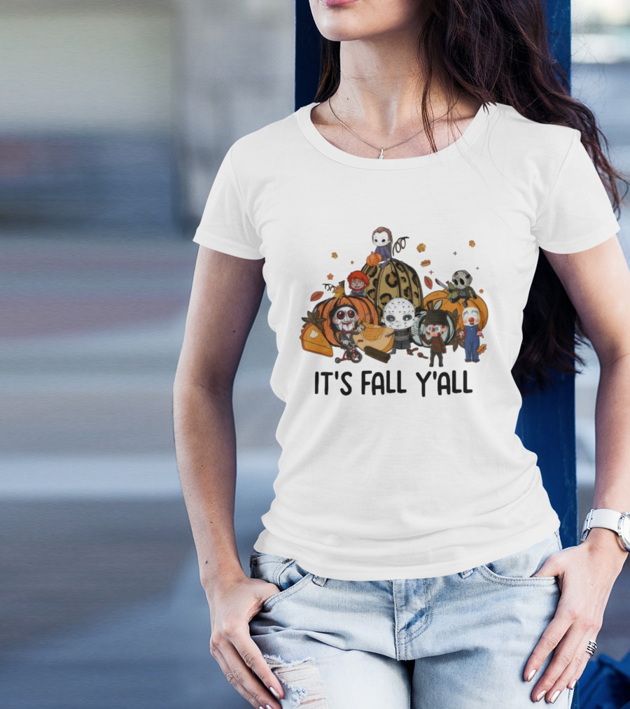 Horror Characters It's Fall Y'all Halloween T-Shirt
