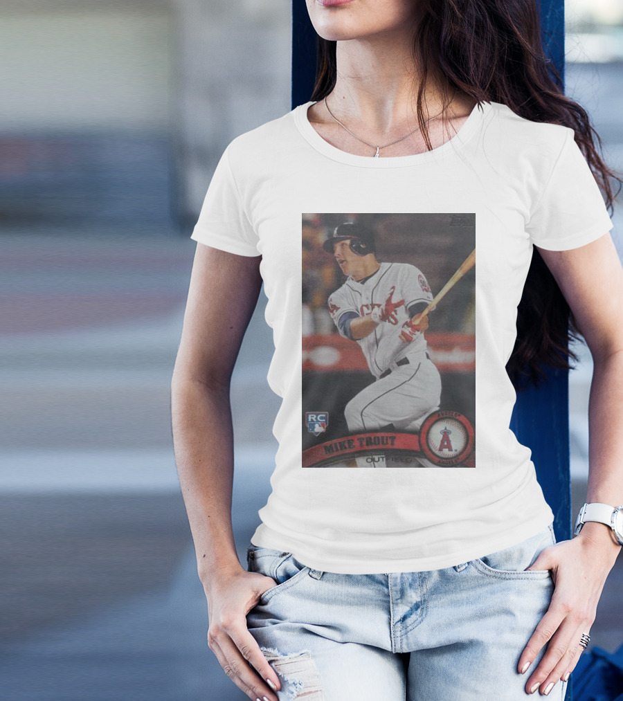 Mike Trout Rookie Card Topps Angels Outfield T-Shirt