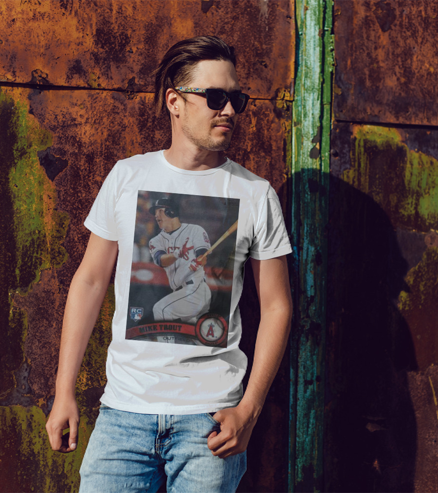 Mike Trout Rookie Card Topps Angels Outfield T-Shirt