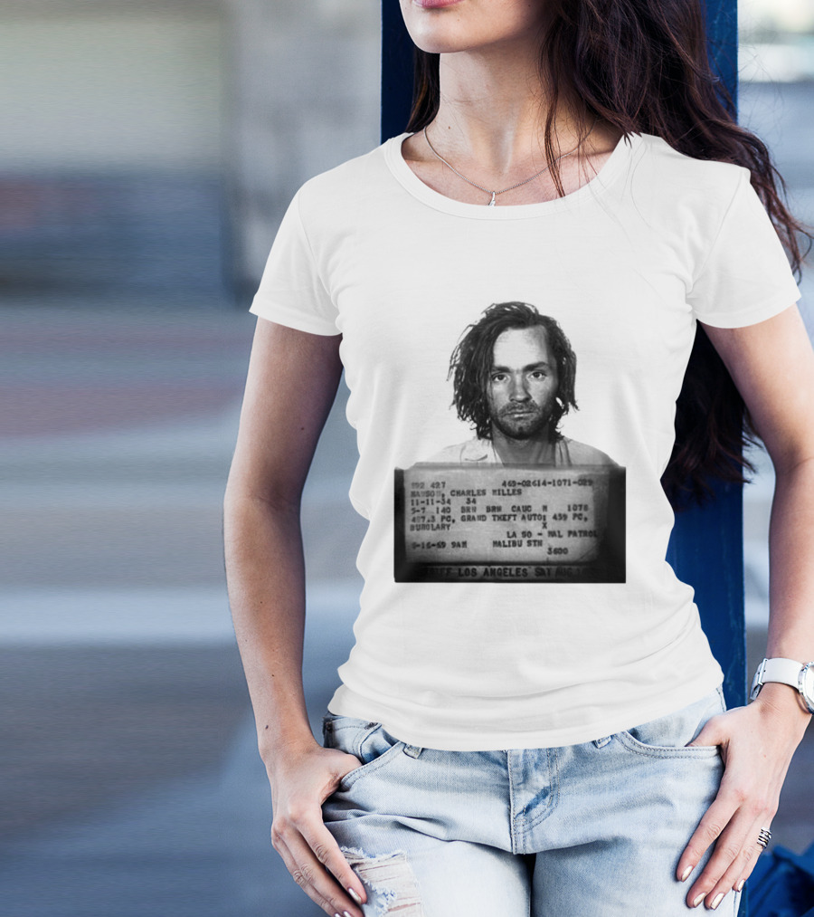 Charles Manson Mugshot Los Angeles Police Department Booking 1969 T-Shirt