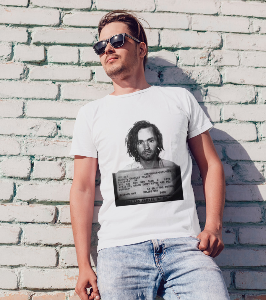 Charles Manson Mugshot Los Angeles Police Department Booking 1969 T-Shirt