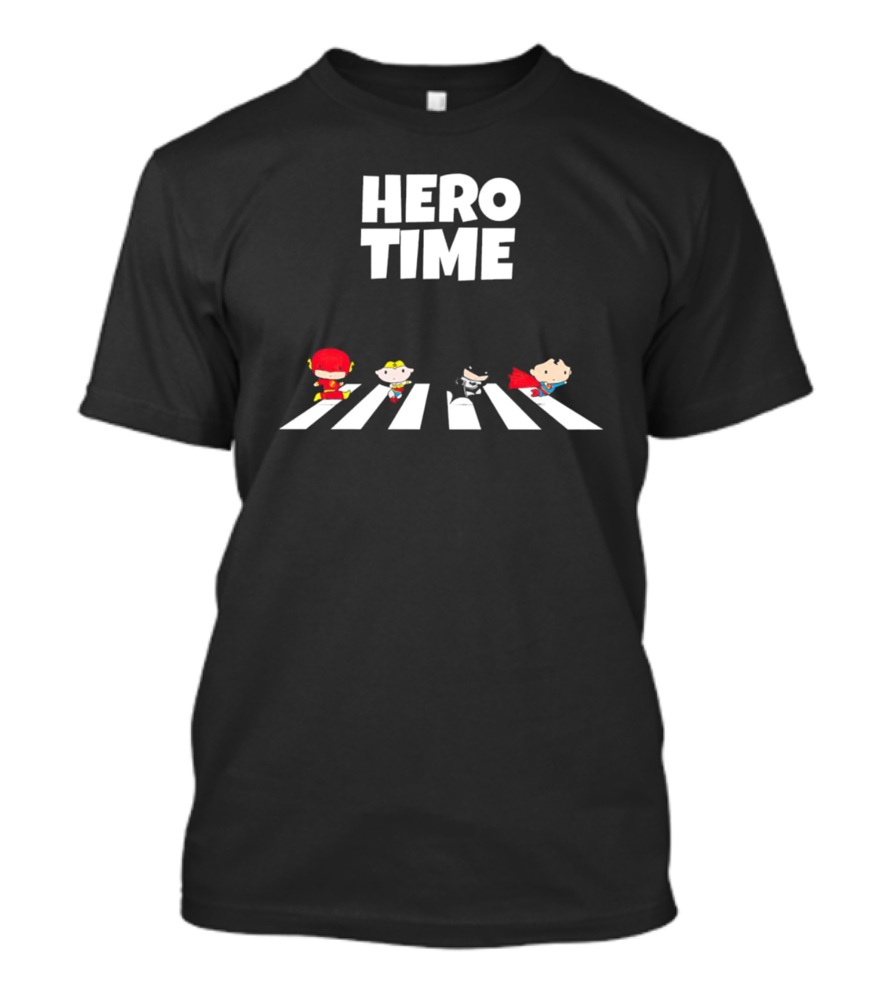 Hero Time Flash Wonder Woman Batman Superman Chibi Abbey Road T-Shirt