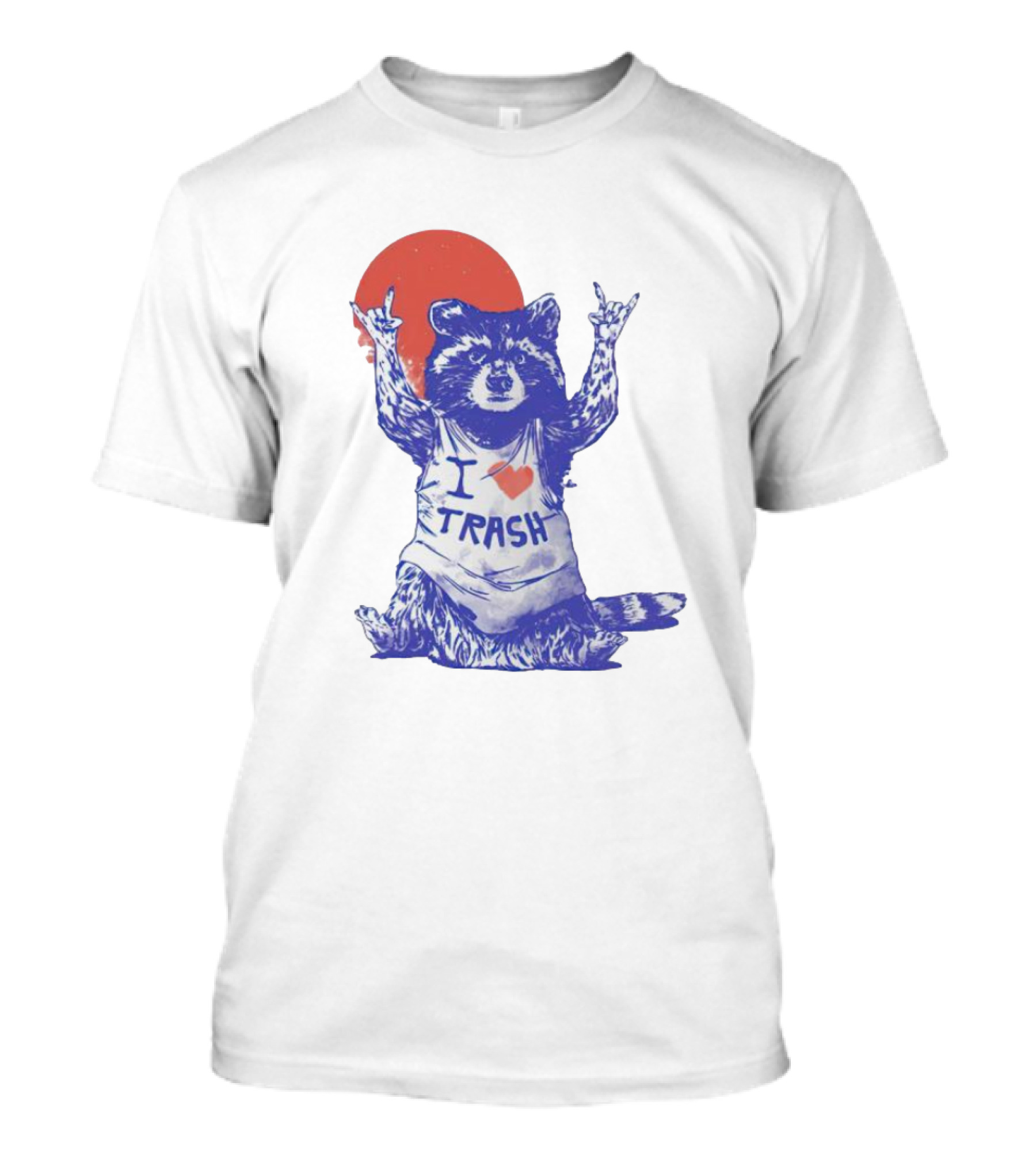 Raccoon I Love Trash Red Moon Rock On T-Shirt