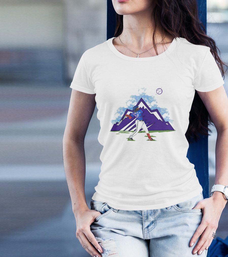 Blue Jays Vladimir Guerrero Jr. Mountain Swing Baseball Clouds T-Shirt