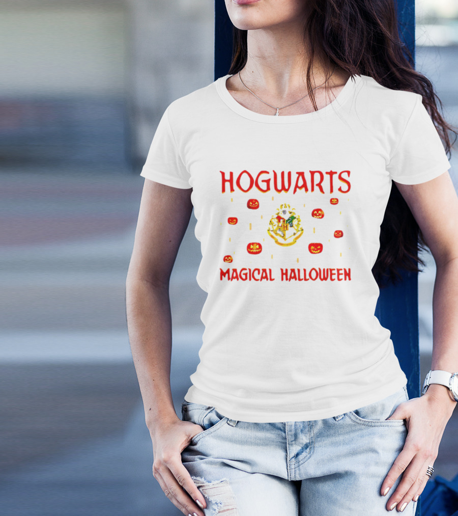 Hogwarts Magical Halloween With Crest And Pumpkins T-Shirt