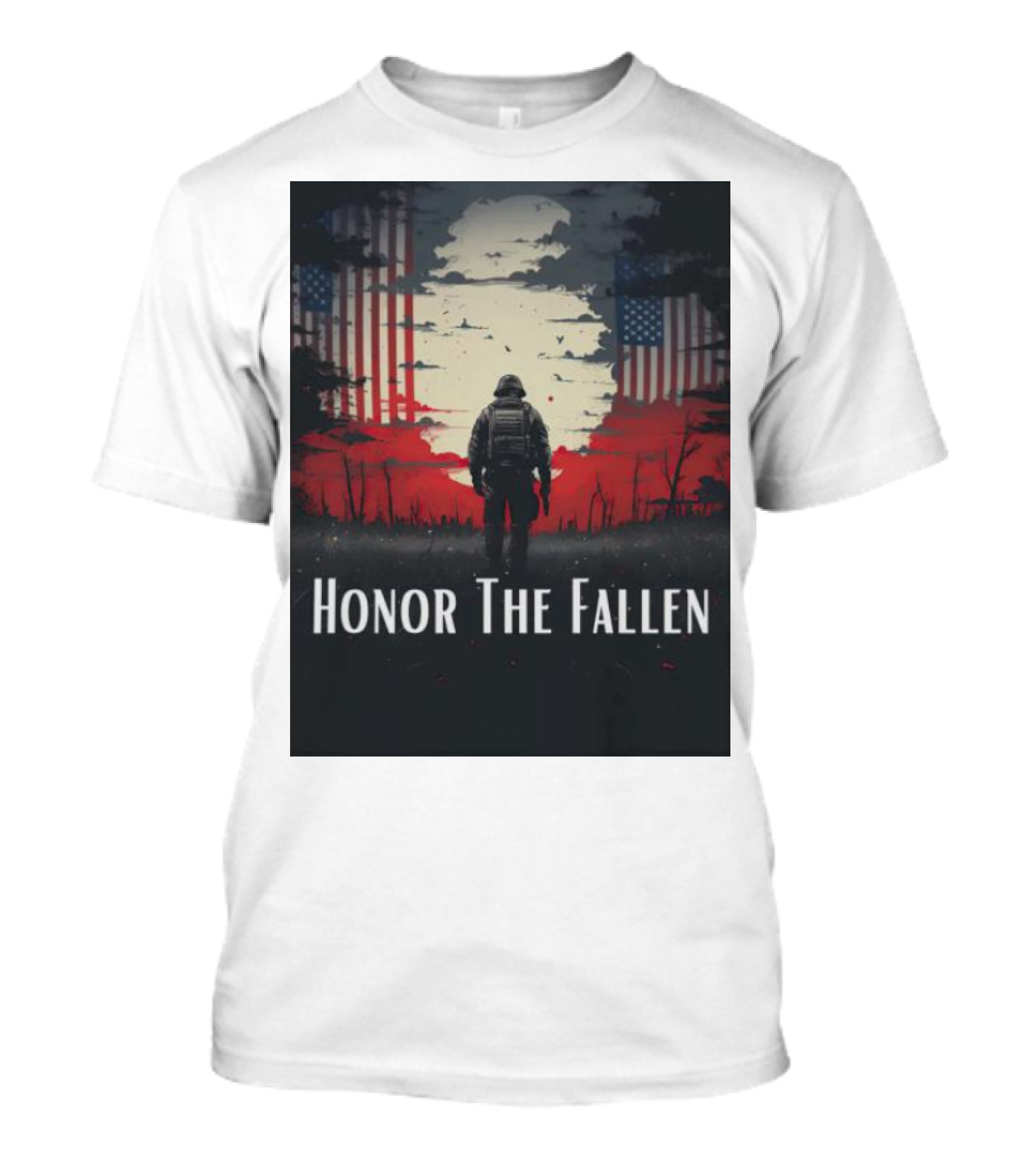 Honor The Fallen Soldier With American Flag Background T-Shirt