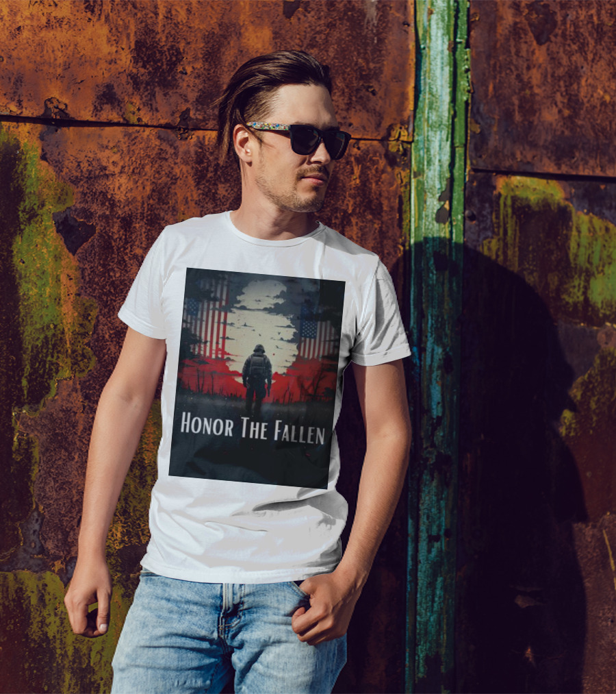 Honor The Fallen Soldier With American Flag Background T-Shirt