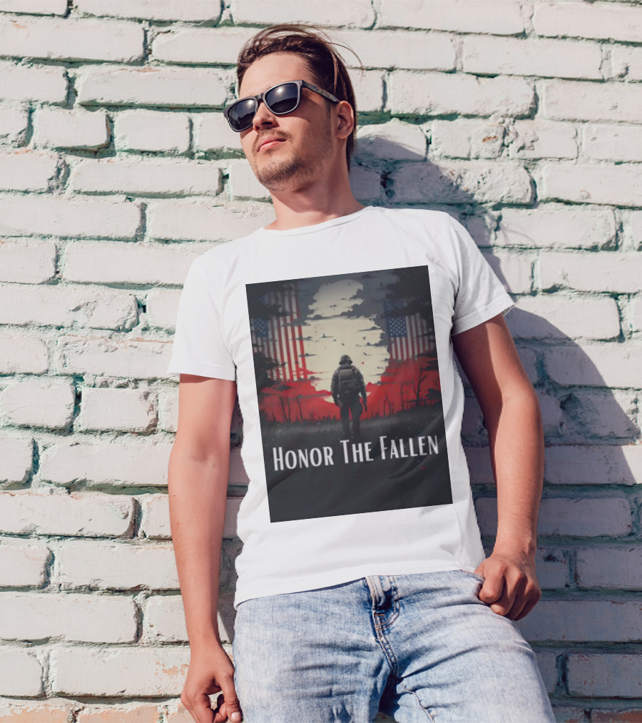 Honor The Fallen Soldier With American Flag Background T-Shirt
