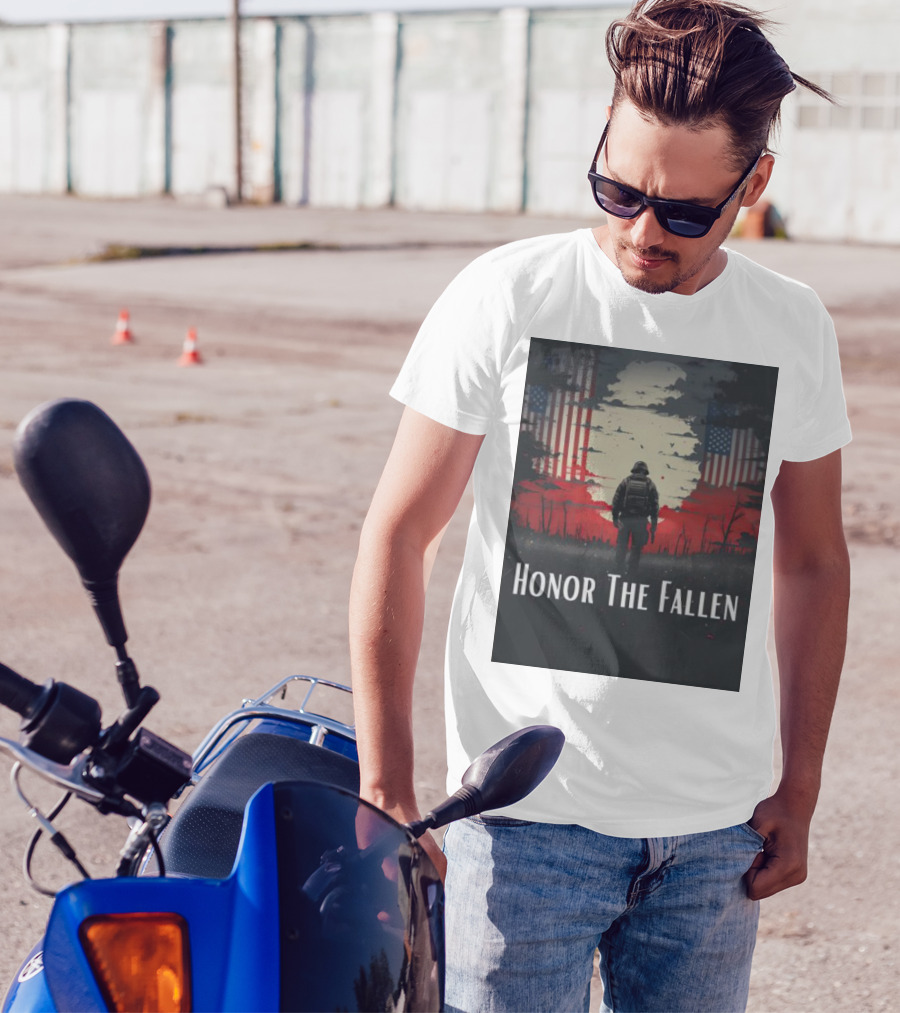 Honor The Fallen Soldier With American Flag Background T-Shirt