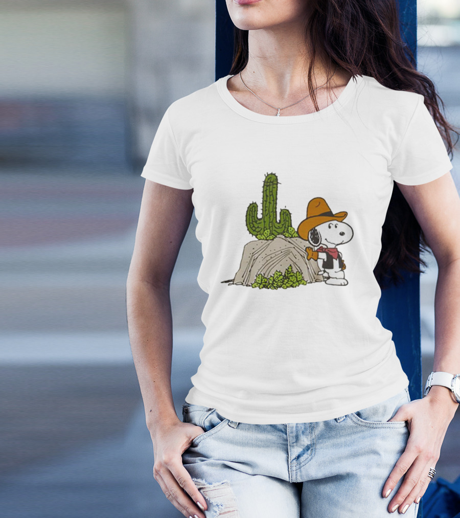 Cowboy Snoopy And Cactus Desert Scene T-Shirt