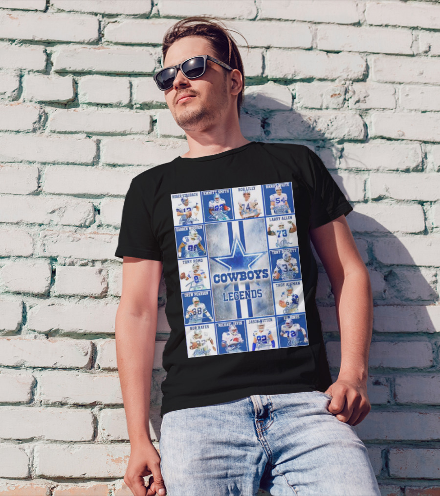Cowboys Legends Emmitt Smith Troy Aikman Michael Irvin Tony Romo Randy White Larry Allen Tony Dorsett Star Signatures T-Shirt