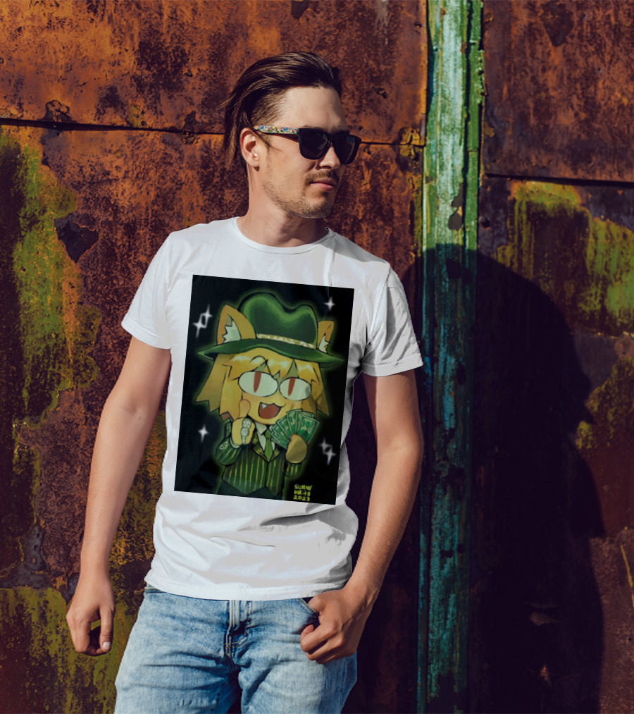 Gangster Neco-Arc Money Cartoon Style Green Suit Hat Cash Sparkles T-Shirt