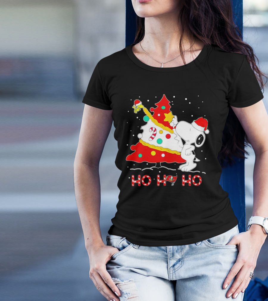 Snoopy And Woodstock Ho Ho Ho Christmas Tampa Bay Buccaneers T-Shirt