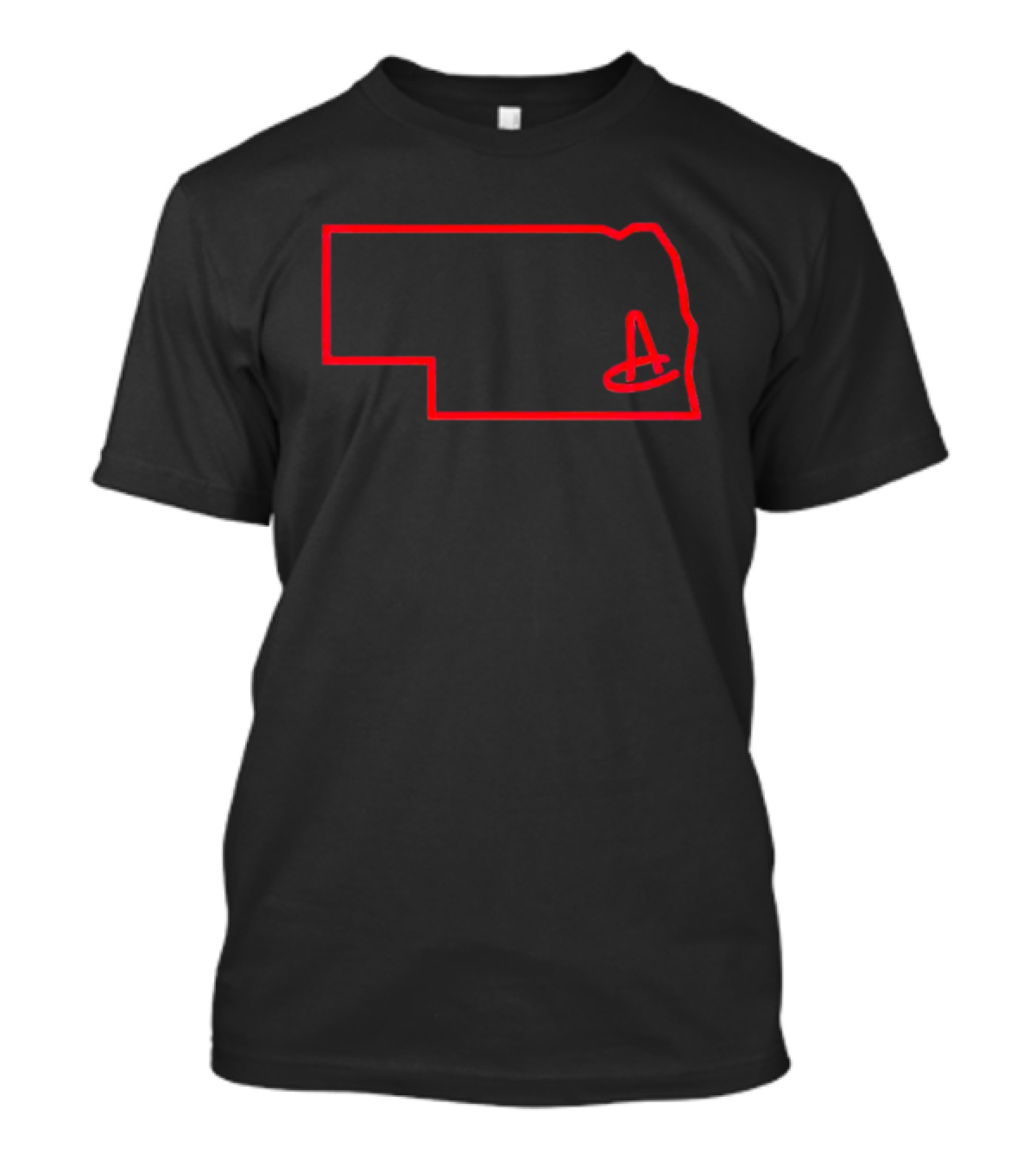 Nebraska Amigos Red Outline State Map With Stylized A T-Shirt