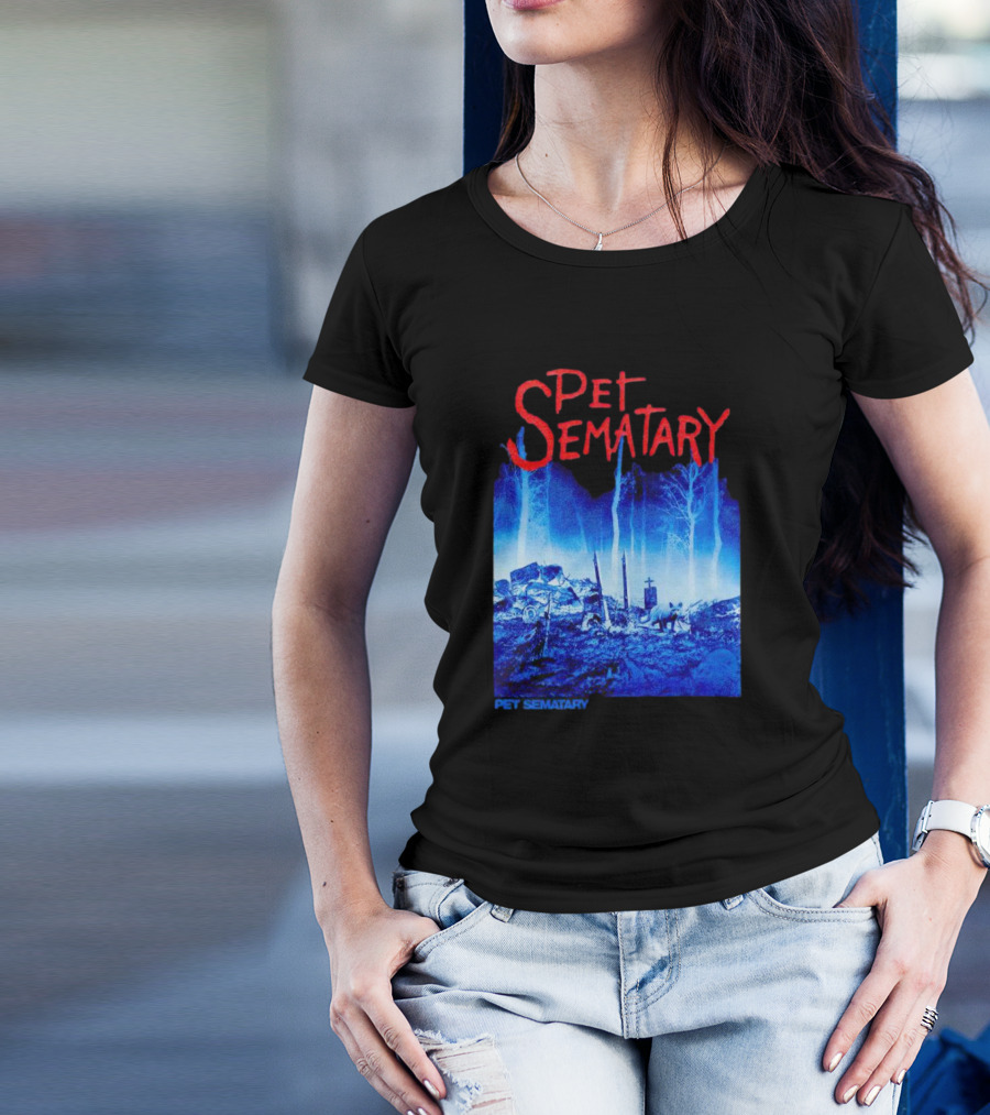 Pet Sematary Haunted Burial Ground Blue Forest Scene With Gravemarkers T-Shirt