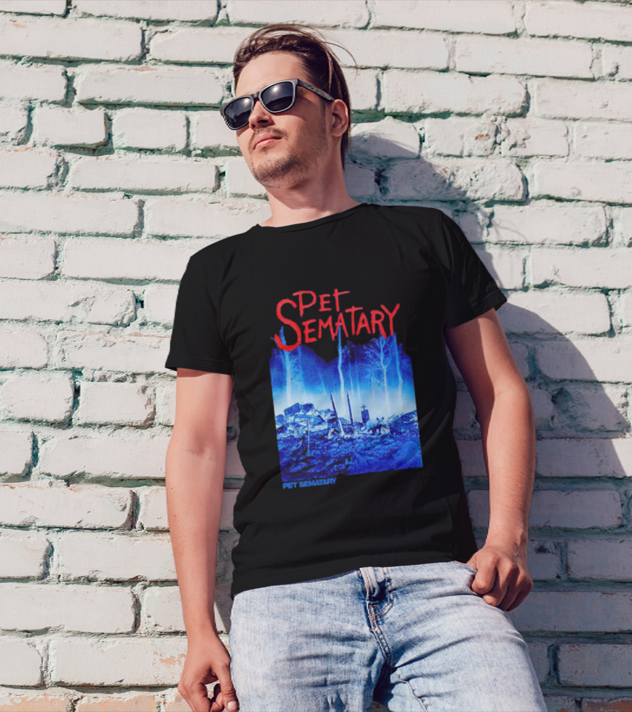 Pet Sematary Haunted Burial Ground Blue Forest Scene With Gravemarkers T-Shirt