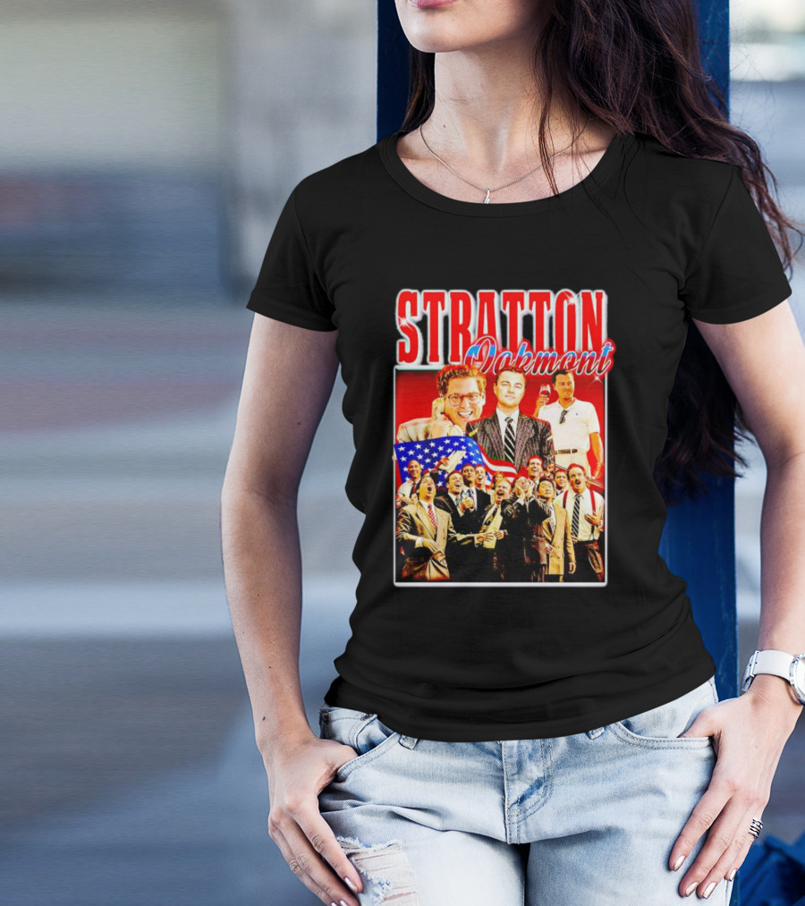 Stratton Oakmont Wall Street Patriotic Collage Scene T-Shirt