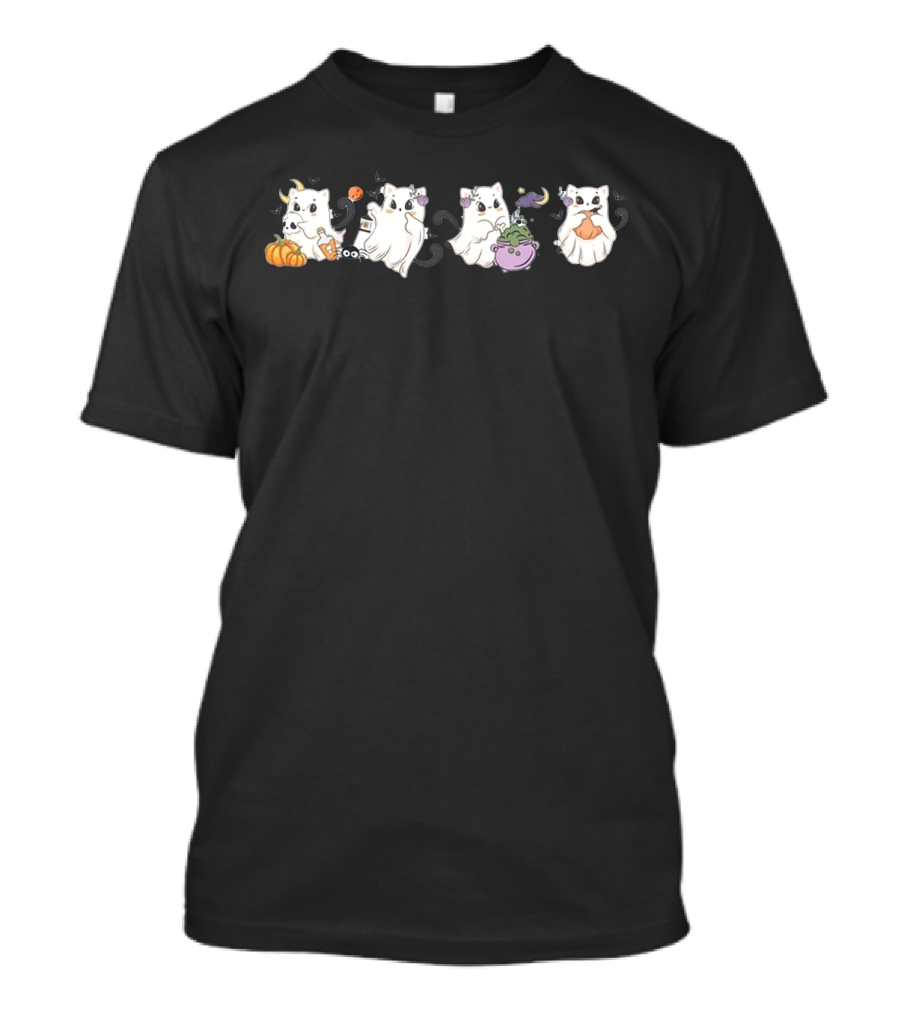 Halloween Cute Kitty Cat Ghost Pumpkin Cauldron Ghost Cookie Spooky T-Shirt