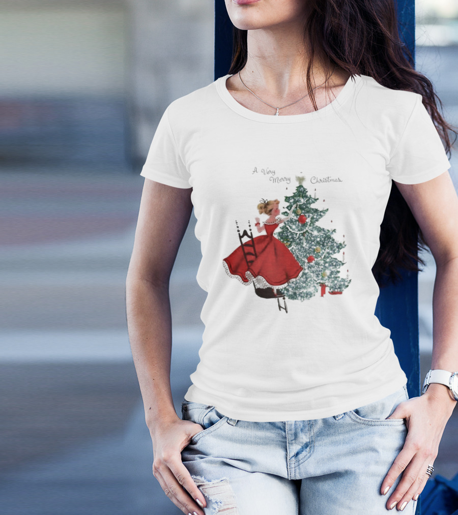 A Very Merry Christmas Girl Trimming The Christmas Tree T-Shirt