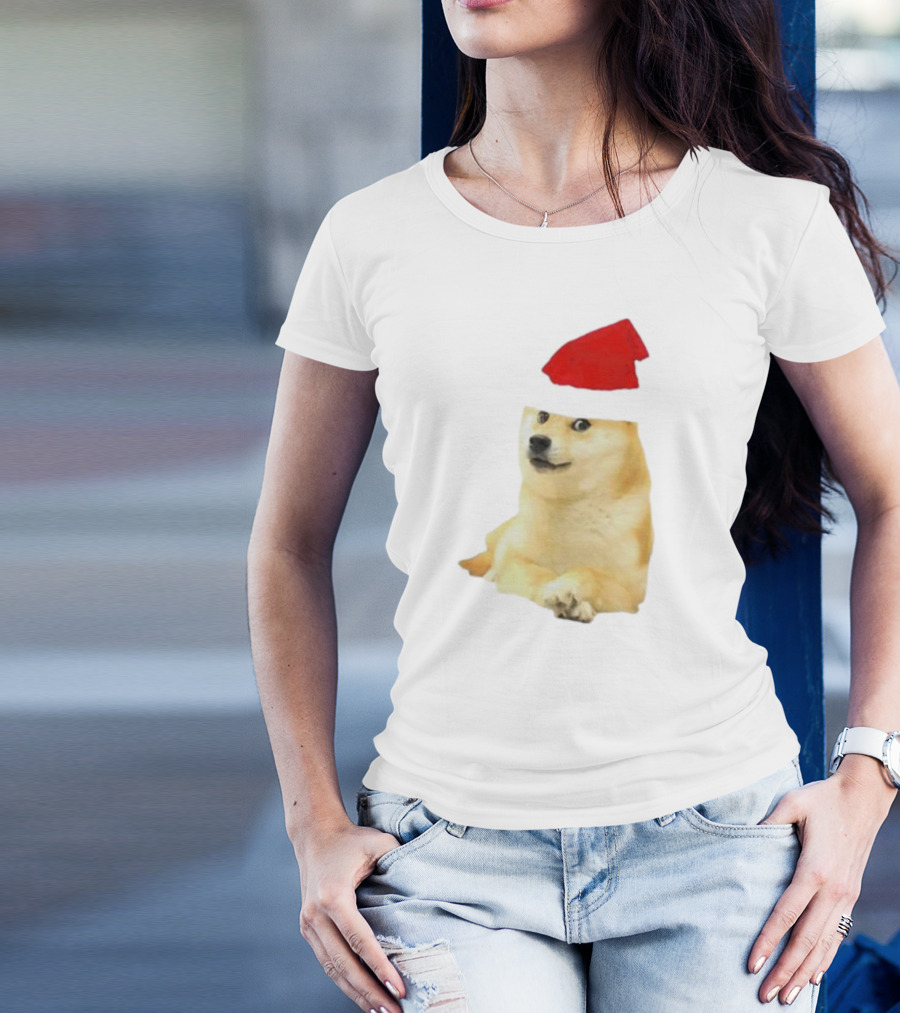 Dogecoin Christmas Santa Hat Meme T-Shirt