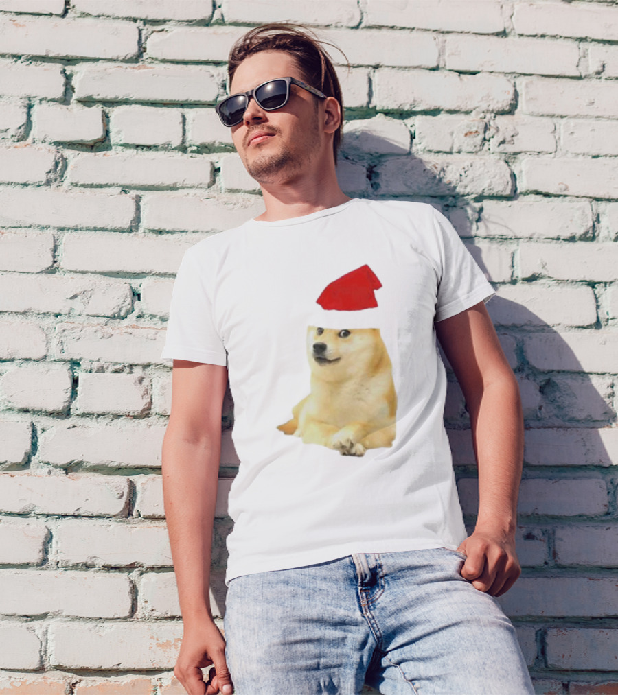 Dogecoin Christmas Santa Hat Meme T-Shirt