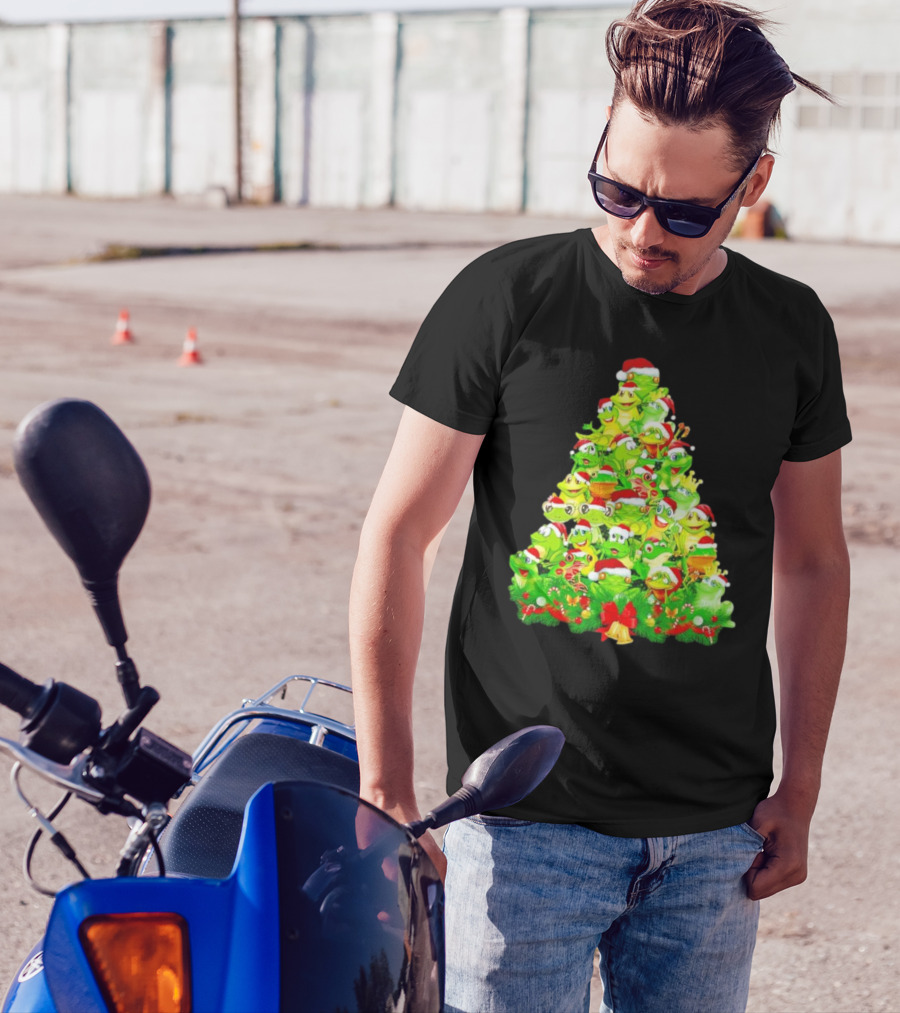 Frogs With Santa Hats Christmas Tree Holiday T-Shirt