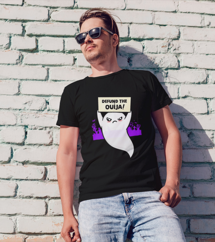 Defund The Ouija Angry Ghost Protest With Graveyard Background T-Shirt